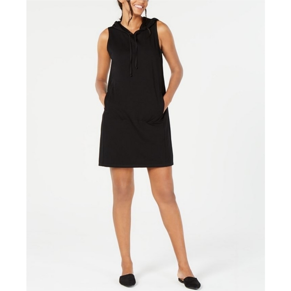 Eileen Fisher Black Cotton Hooded Dress Medium